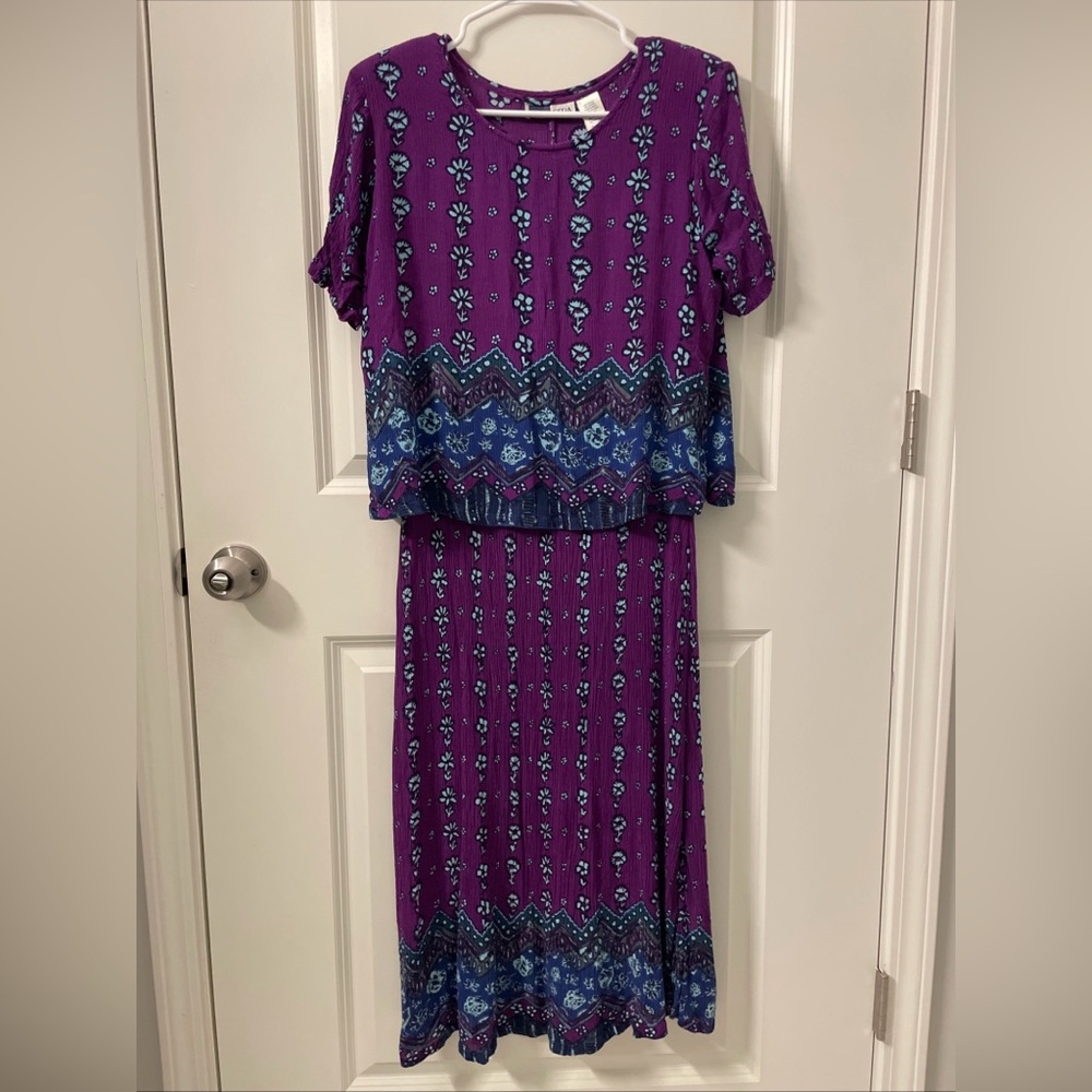 La Cera y2k Maxi M Purple Blue Boho Short Sleeve Split Sides Goth Peasant Dress
